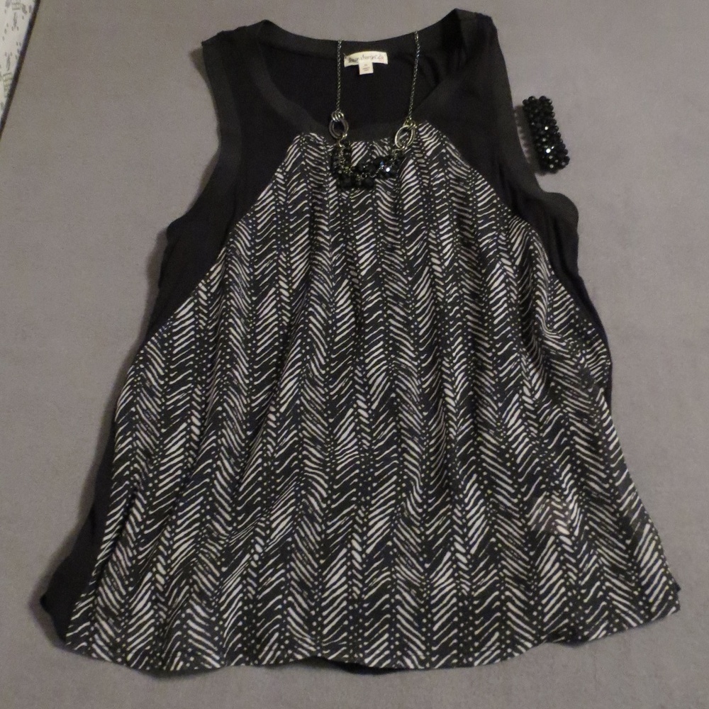 Black White Print Blouse